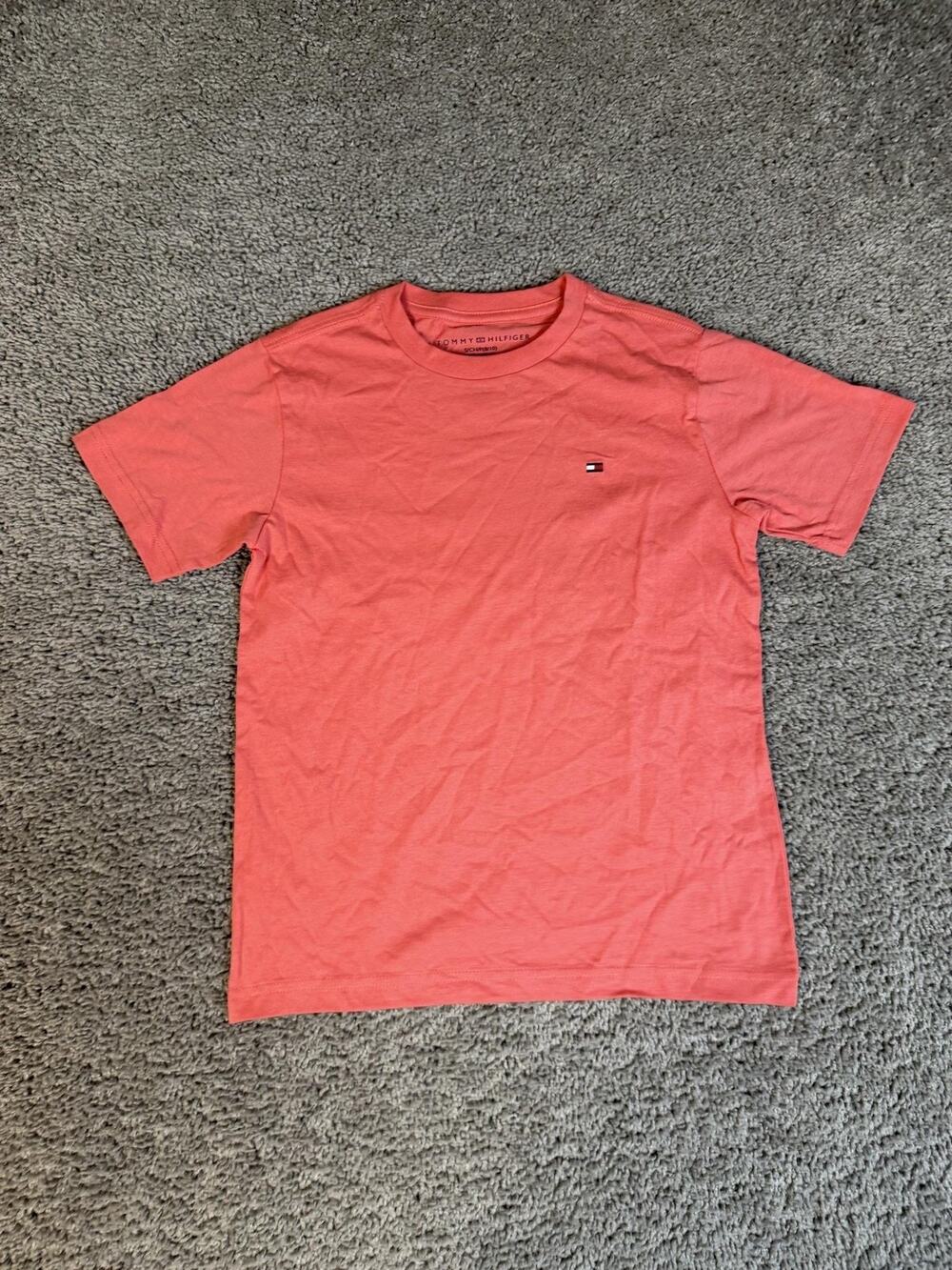 Tommy Hilfiger Shirt Boys Small Pink Short Sleeve Crewneck Tagless Cotton Logo